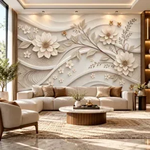 Ivory 3D Floral Wallpaper - Image 3