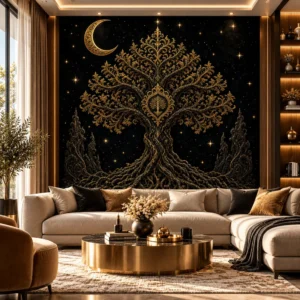 Luxury Black and Gold Tree of Life Wallpaper - Image 4
