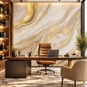 Ivory Marble Swirl Gold Accent Wallpaper - Image 3