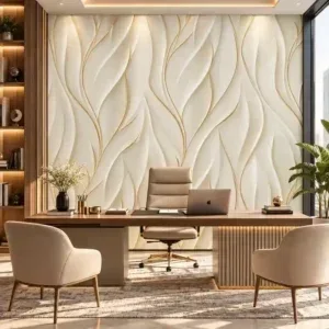 Ivory 3D Wave Gold Accent Wallpaper - Image 3