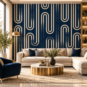 Navy Blue & Gold Geometric Wallpaper - Image 2