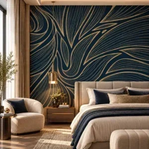 Luxury Navy Blue and Gold Abstract Wallpaper - Image 2