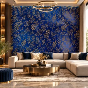 Luxury Royal Blue & Golden Botanical Wallpaper - Image 4