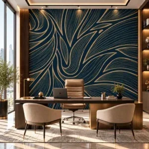 Luxury Navy Blue and Gold Abstract Wallpaper - Image 4