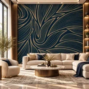 Luxury Navy Blue and Gold Abstract Wallpaper - Image 3