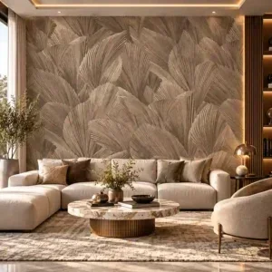 Taupe Fan Palm Textured Wallpaper - Image 3