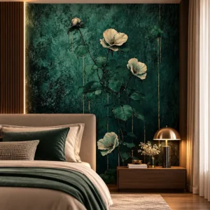 Emerald Green Floral Wallpaper - Image 4