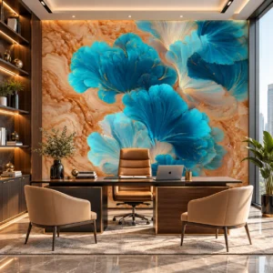 Luxury Turquoise Blue Floral Wallpaper - Image 2