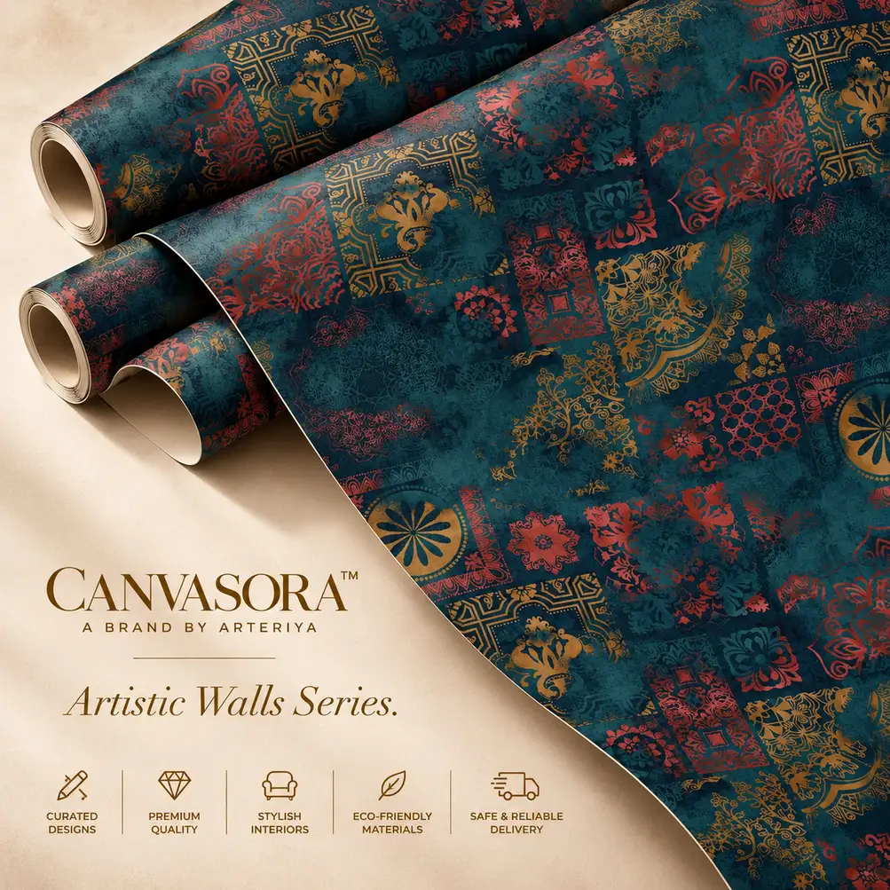 Luxurious Teal Ornamental Wallpaper Roll Teal Ornamental Wallpaper - Image 1
