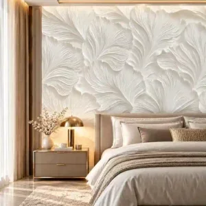 White Sculpted Floral Wallpaper for Luxury Office Interiors - Image 4