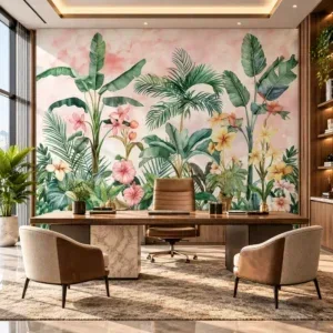 Luxury Tropical Botanical Pink & Green Wallpaper - Image 2