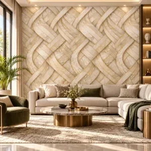 Luxury Beige Marble and Gold Geometric Wallpaper - Image 4