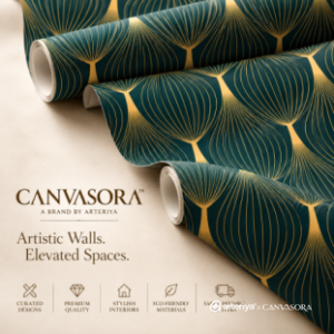 Luxury Teal & Gold Art Deco Fan Wallpaper