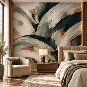 Abstract Textured Luxury Wallpaper in Sage Green, Charcoal and Gold - Image 2