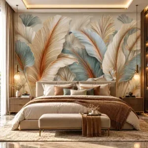 Luxury Sculpted Feather Botanical Wallpaper - Image 4