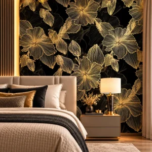 Black and Gold Floral Wallpaper - Image 4