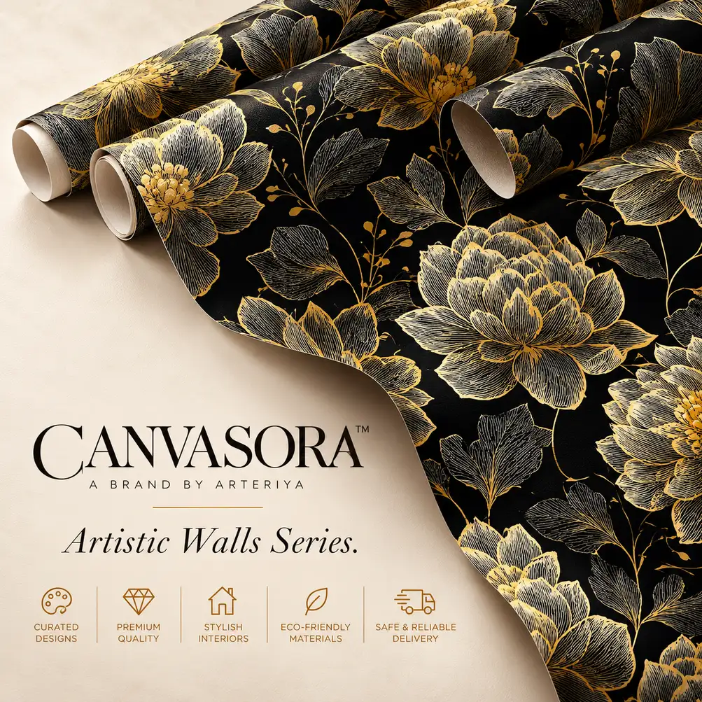 Luxury Black-and-Gold Wallpaper Branding Black and Gold Floral Wallpaper - Image 1
