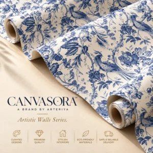 Luxury Blue and White Chinoiserie Bird Wallpaper