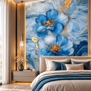 Blue Marble Floral Wallpaper - Image 4