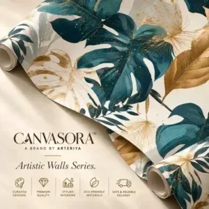 Teal and Gold Tropical Botanical Wallpaper