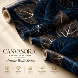 Luxury Navy Blue & Gold Botanical Wallpaper