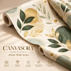 Luxury Botanical Green & Gold Geometric Wallpaper