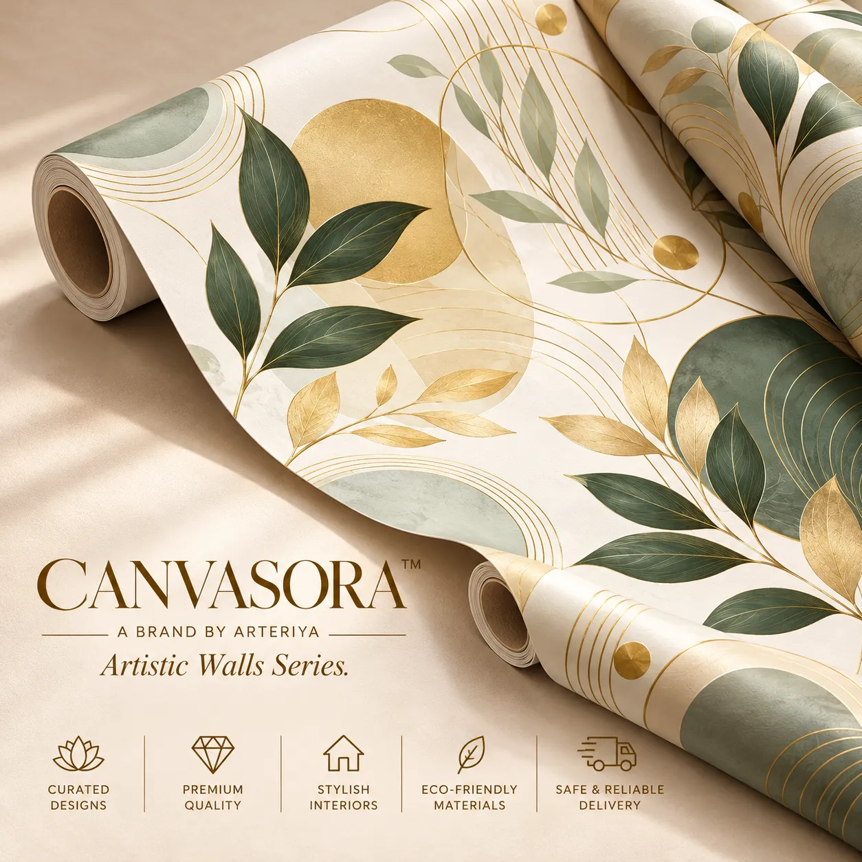Luxury Botanical Wallpaper Showcase (1) Luxury Botanical Green & Gold Geometric Wallpaper - Image 1