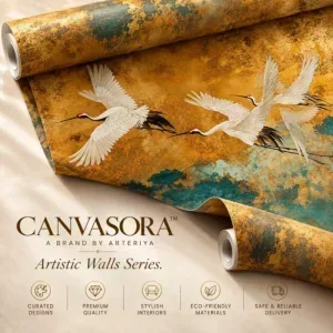 Luxury Flying Cranes Teal & Gold Mural Wallpaper