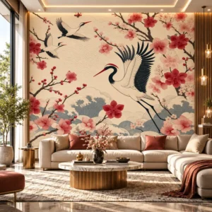 Japanese Crane & Sakura Wallpaper - Image 3