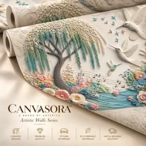 Embossed Botanical Tree and Bird Mural Wallpaper