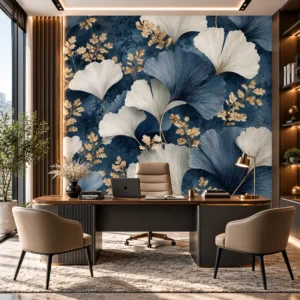 Navy Blue Ginkgo Leaf Wallpaper - Image 4