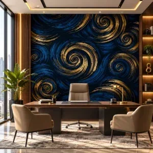 Luxury Navy Blue and Gold Abstract Wallpaper - Image 3
