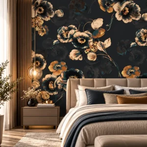 Black & Gold Floral Wallpaper - Image 4