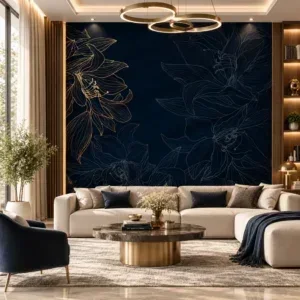 Midnight Blue & Gold Floral Wallpaper - Image 3