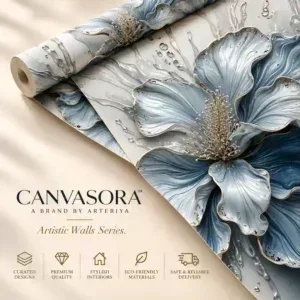 Blue 3D Floral Mural Wallpaper