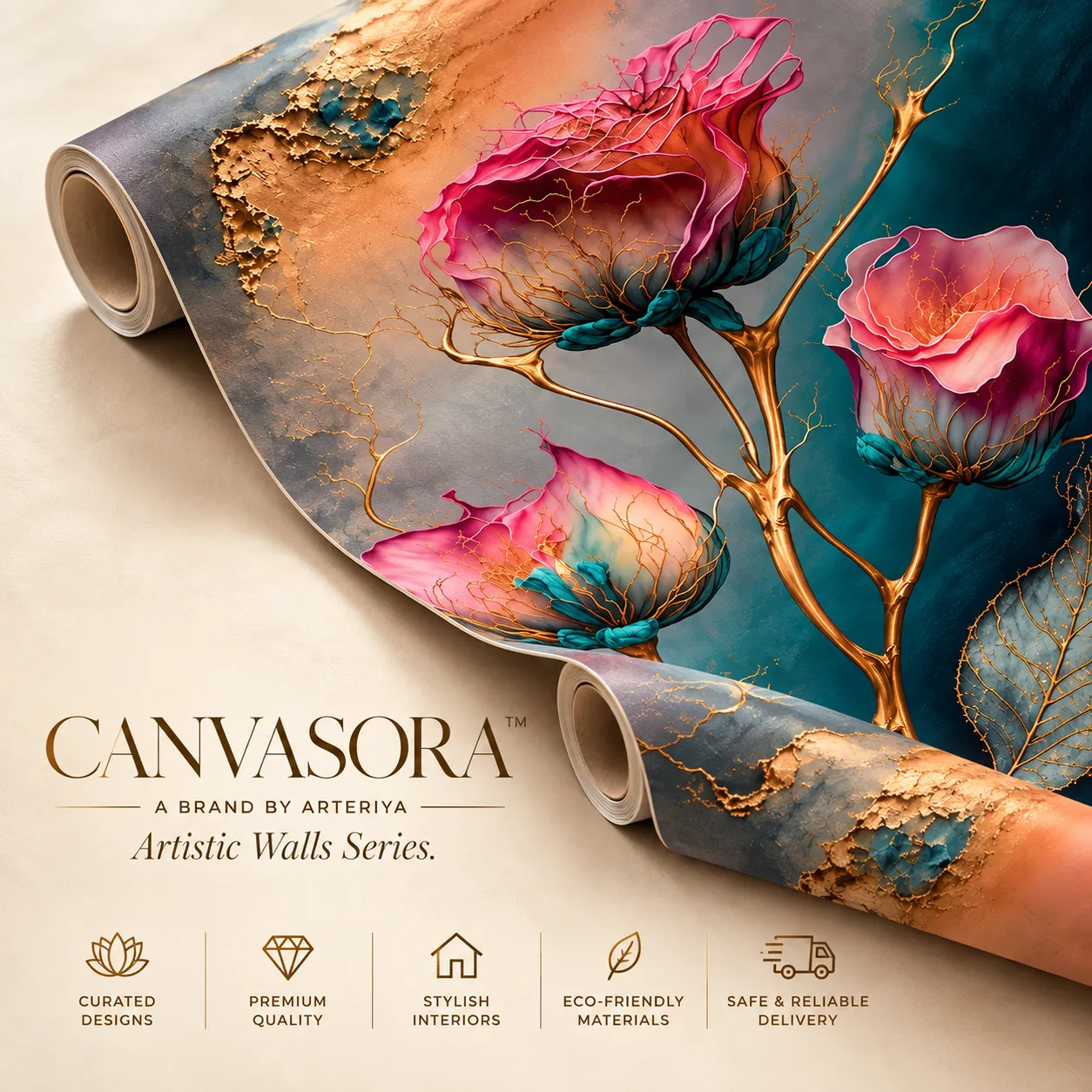 Luxury Floral Wallpaper Rolls Luxury Teal & Pink Floral Wallpaper - Image 1