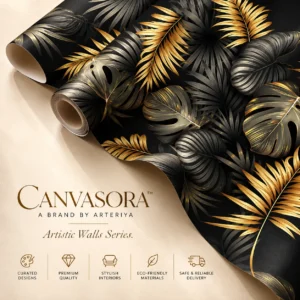 Luxury Black & Gold Tropical Botanical Wallpaper