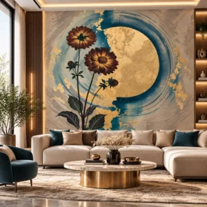 Teal & Gold Celestial Floral Wallpaper - Image 4