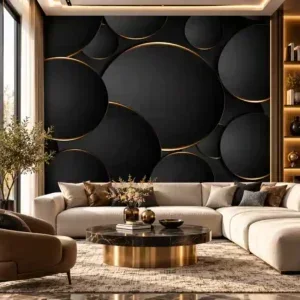Black and Gold Abstract Geometric Wallpaper - Image 2