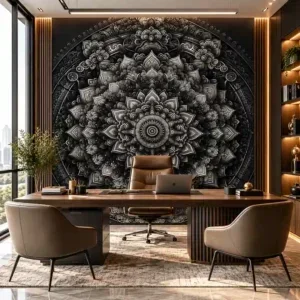 Black and Silver Mandala Wallpaper for Luxury Interiors - Image 3