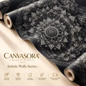 Black and Silver Mandala Wallpaper for Luxury Interiors