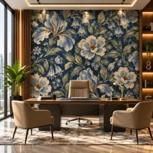 Vintage Blue Floral Wallpaper - Image 2