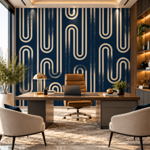 Navy Blue & Gold Geometric Wallpaper - Image 3