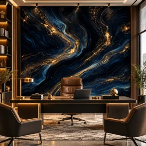 Luxury Navy Blue and Gold Abstract Marble Wallpaper - Image 4