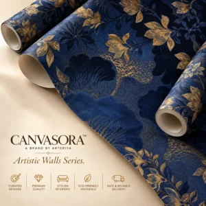 Luxury Navy Blue and Gold Floral Wallpaper