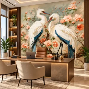 Elegant Crane & Blossom Wallpaper - Image 4
