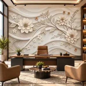 Ivory 3D Floral Wallpaper - Image 4