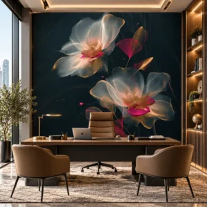 Black, Champagne Gold & Magenta Floral Wallpaper - Image 3