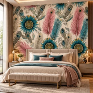Multicolour Peacock Feather Wallpaper - Image 3