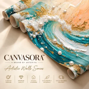 Luxury Teal, Pearl & Gold Abstract Wave Wallpaper